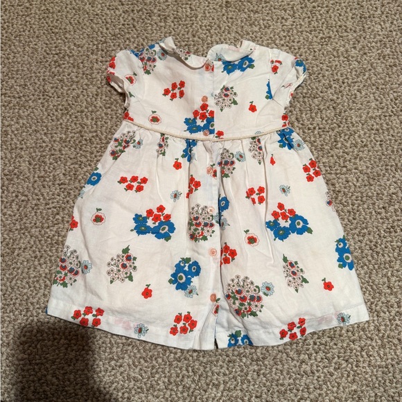 Baby Boden White Linen Dress with Red and Blue Floral - Picture 3 of 3